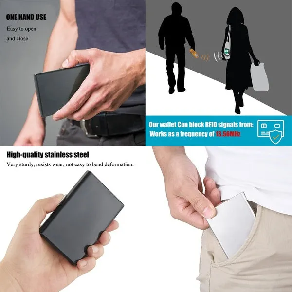 Anti-Scan Stainless Steel Case Slim RFID Blocking Wallet ID Credit Card Holder Men