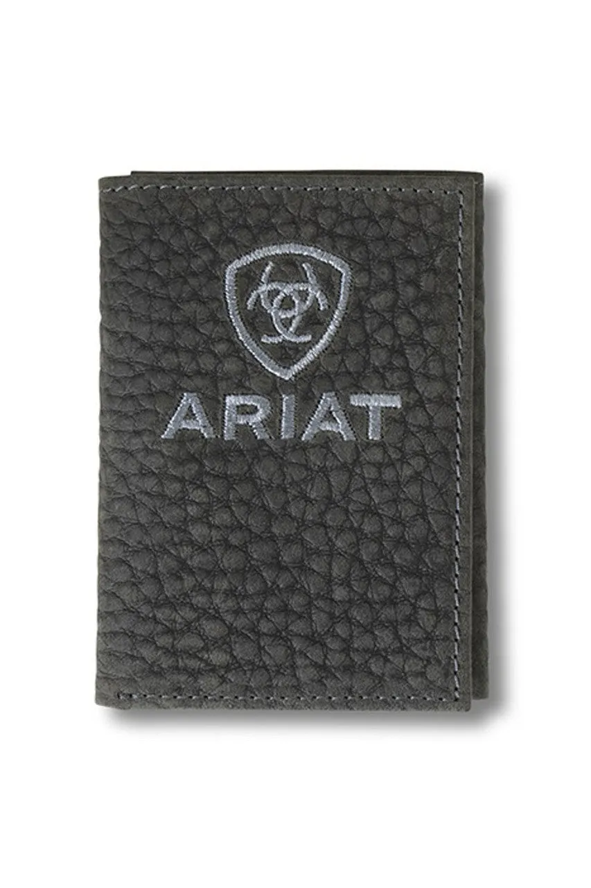 Ariat Mens Pebbled Bull Hide Leather Trifold Wallet