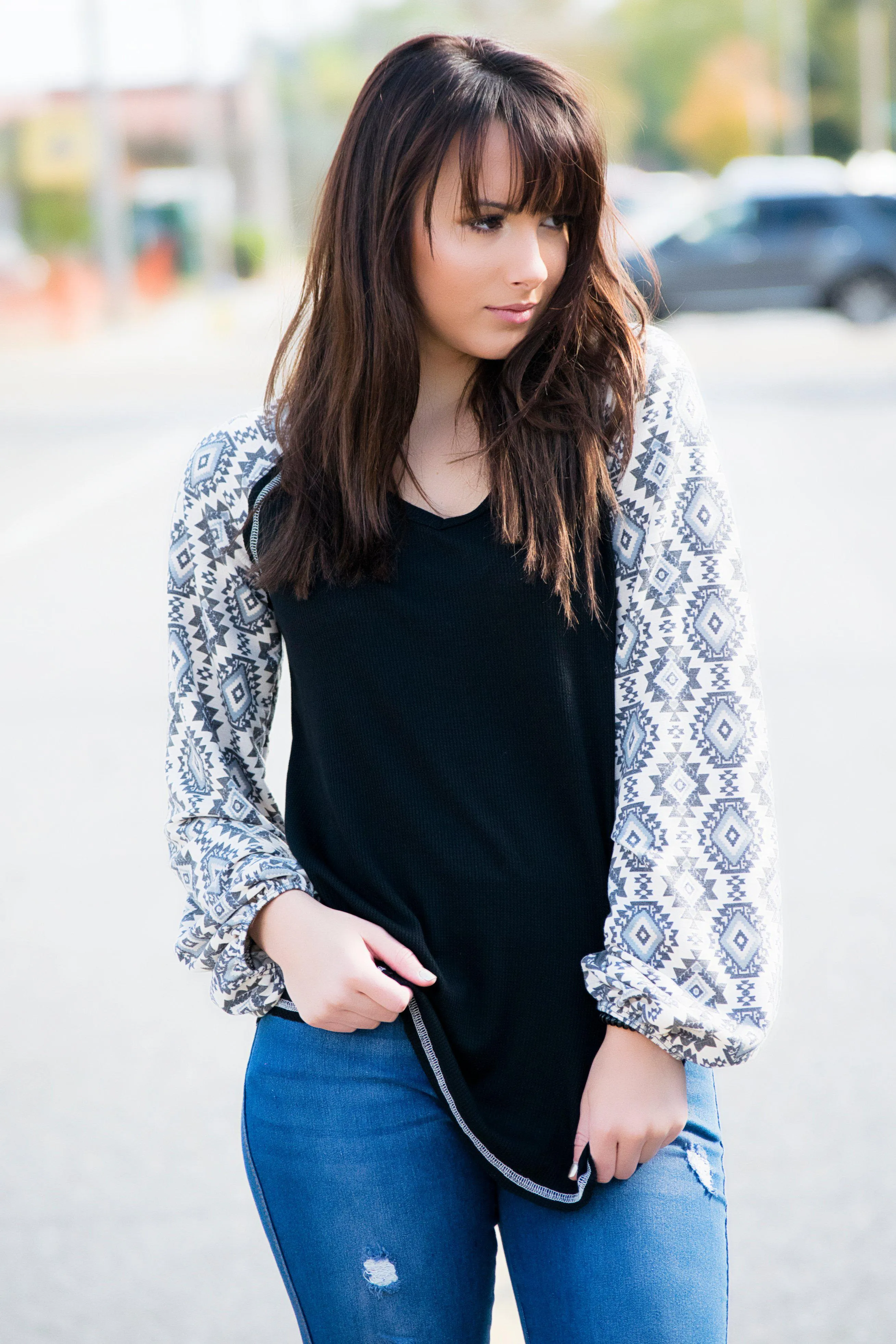 Aztec Sleeve Raglan Top