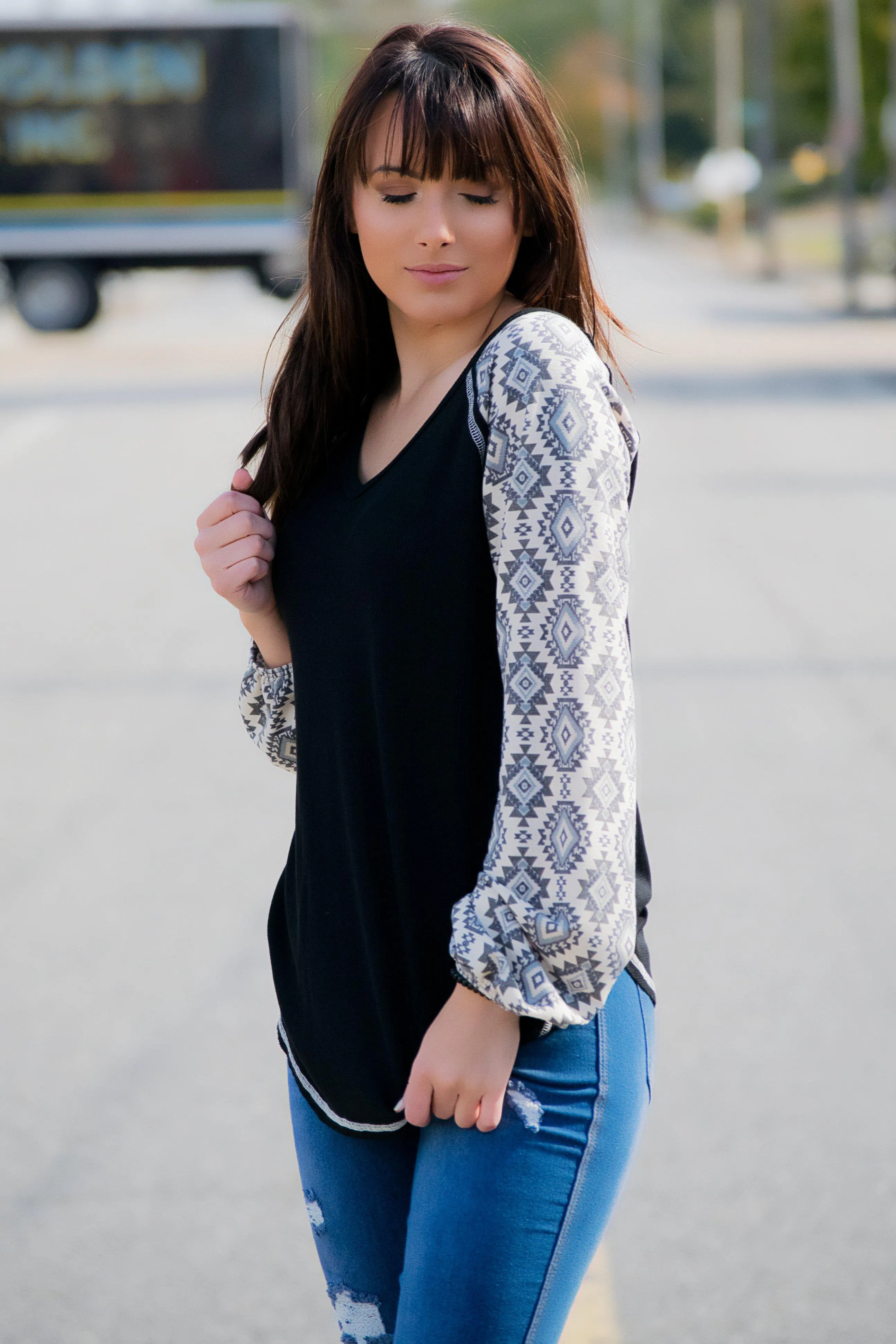 Aztec Sleeve Raglan Top