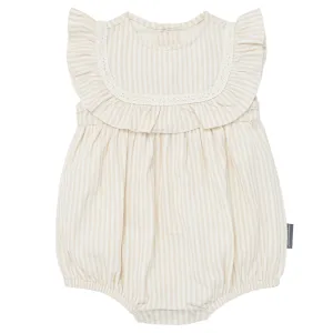 Baby Girls Light Taupe Stripe Ruffle Bubble Romper
