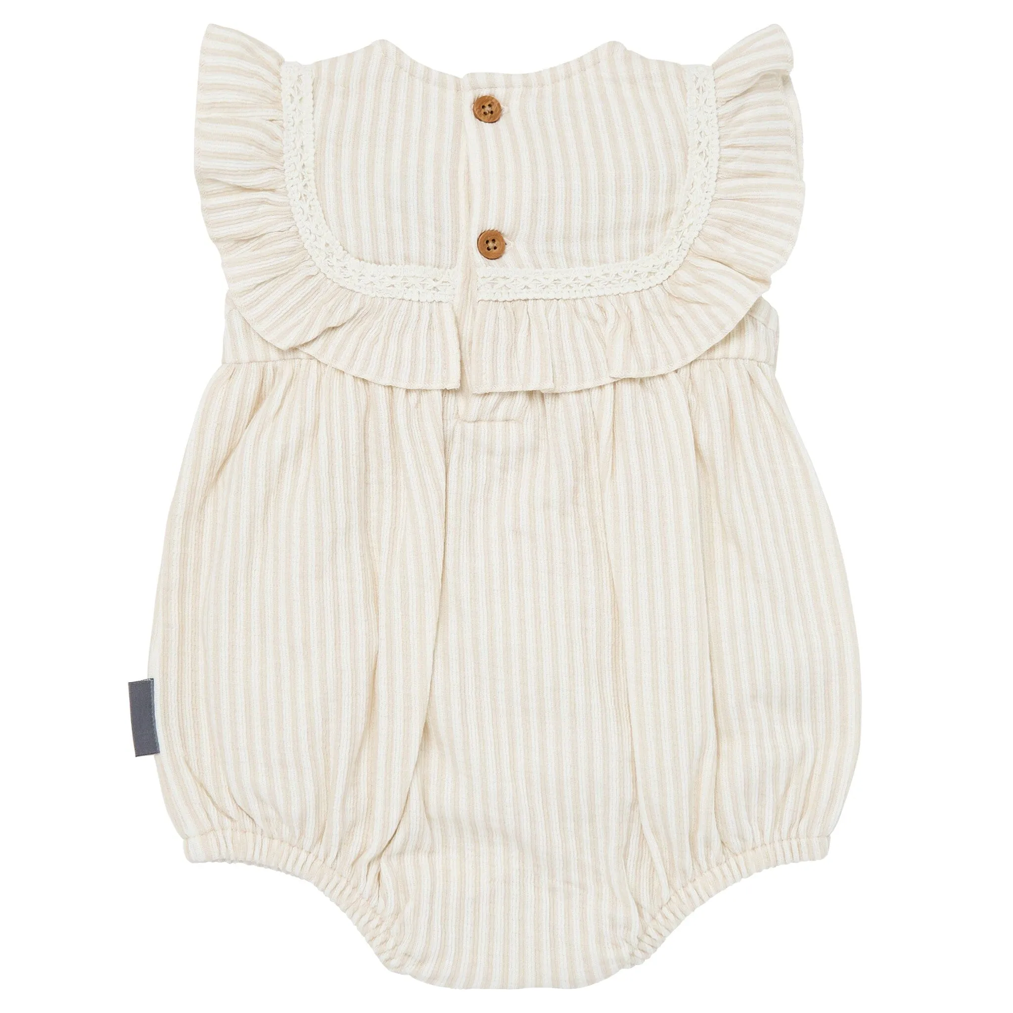 Baby Girls Light Taupe Stripe Ruffle Bubble Romper