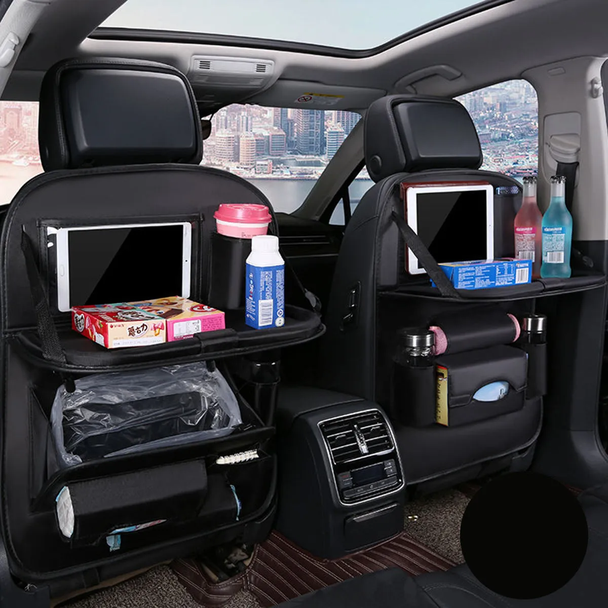 Backseat Organizer With Tablet Holder PU Leather, Custom Fit For Your Cars, Backseat Car Organizer, Car Seat Back Protectors Kick With Foldable Table Tray Car Seat Organizer, Car Accessories LE15987