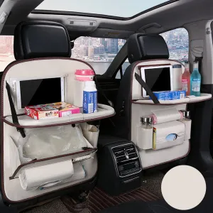 Backseat Organizer With Tablet Holder PU Leather, Custom Fit For Your Cars, Backseat Car Organizer, Car Seat Back Protectors Kick With Foldable Table Tray Car Seat Organizer, Car Accessories LE15987