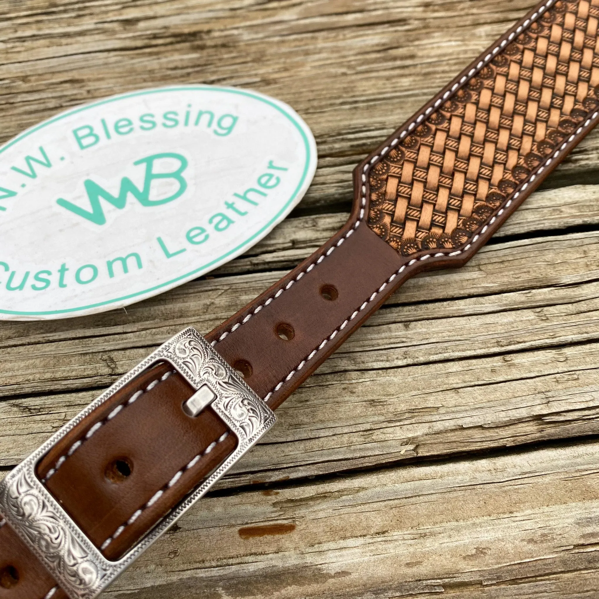 Basketweave Tooled Leather Rifle Sling