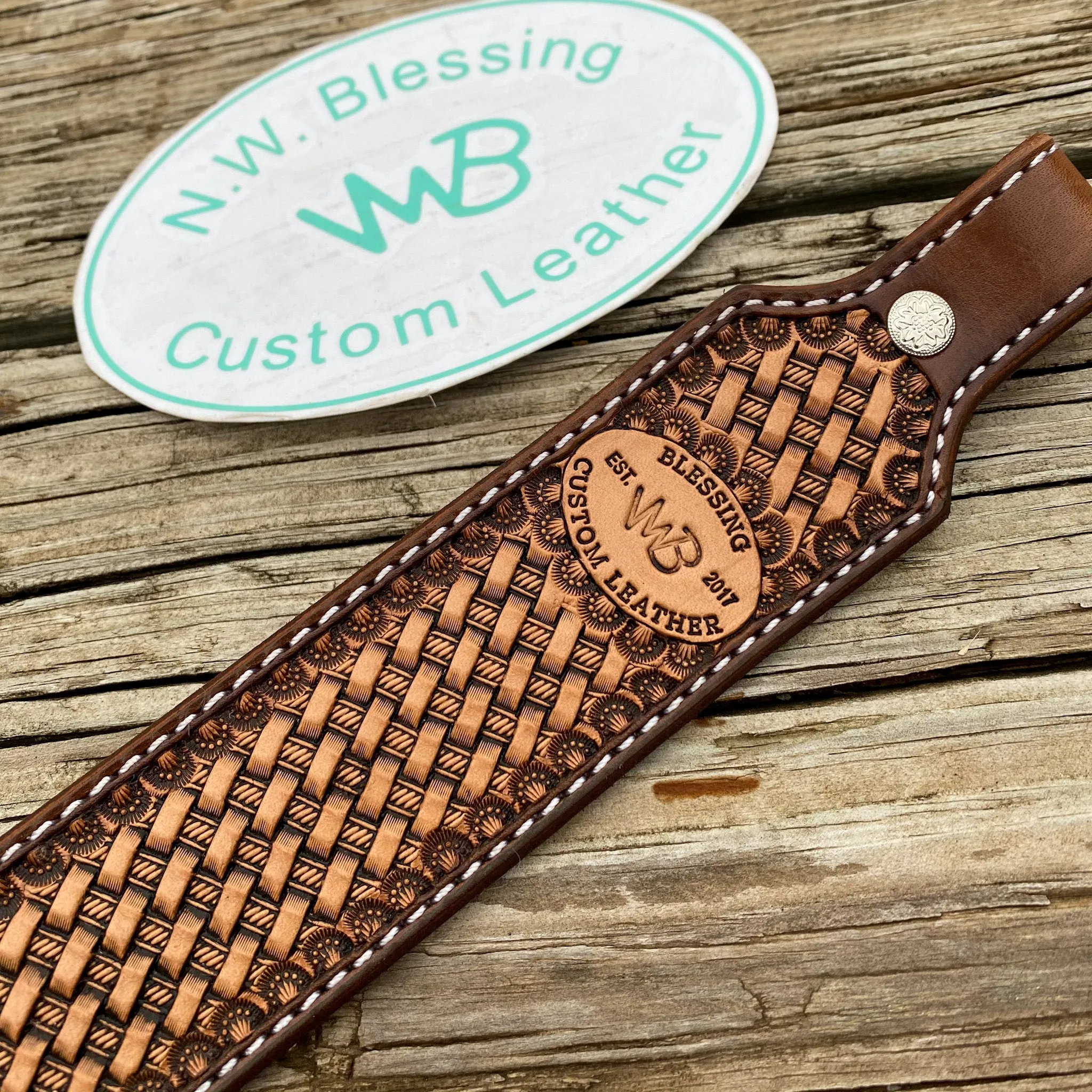 Basketweave Tooled Leather Rifle Sling