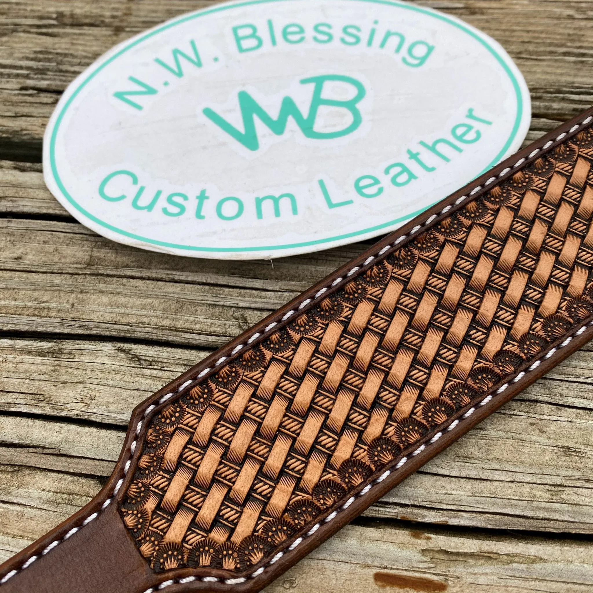 Basketweave Tooled Leather Rifle Sling