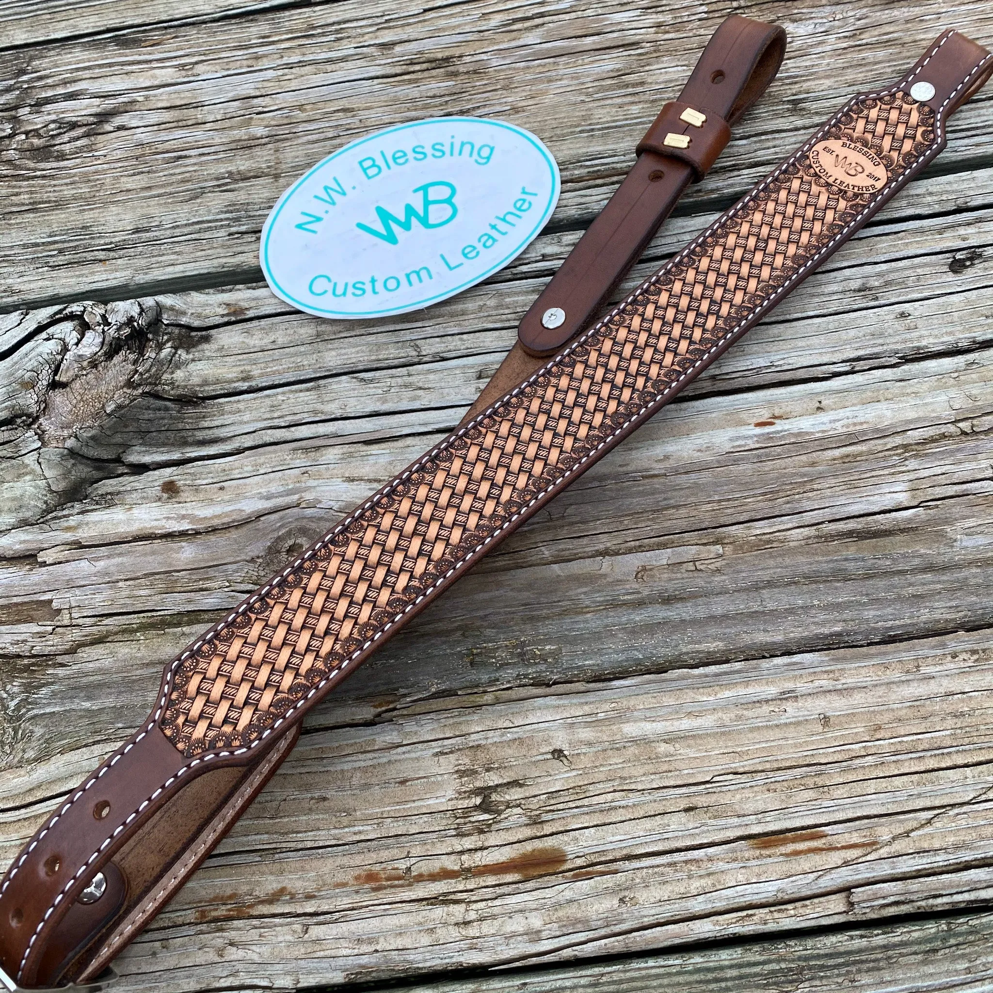 Basketweave Tooled Leather Rifle Sling