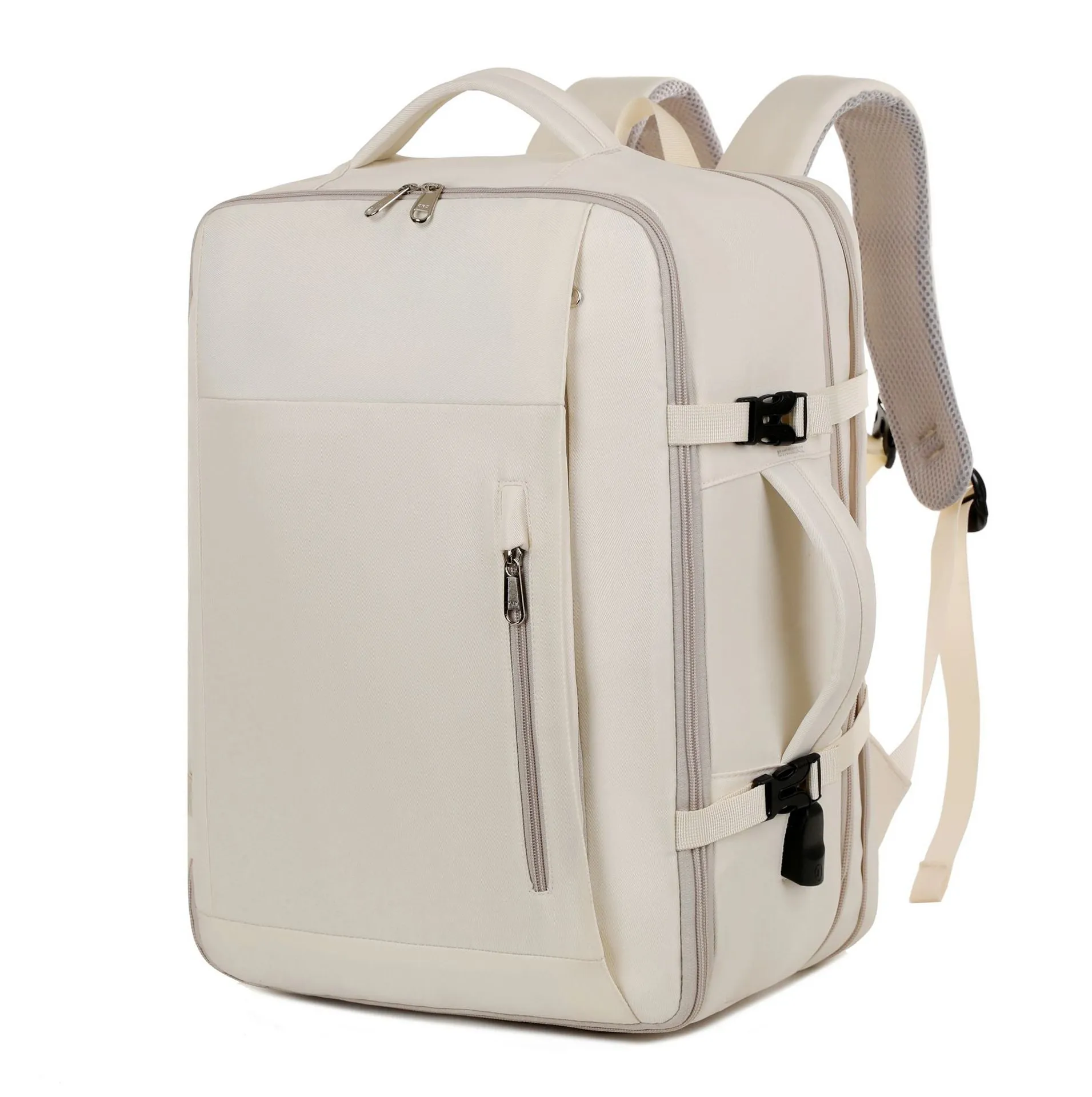 Beige Expandable Backpack with USB Port - Multi-Functional Outdoor, Commuter & Laptop Bag