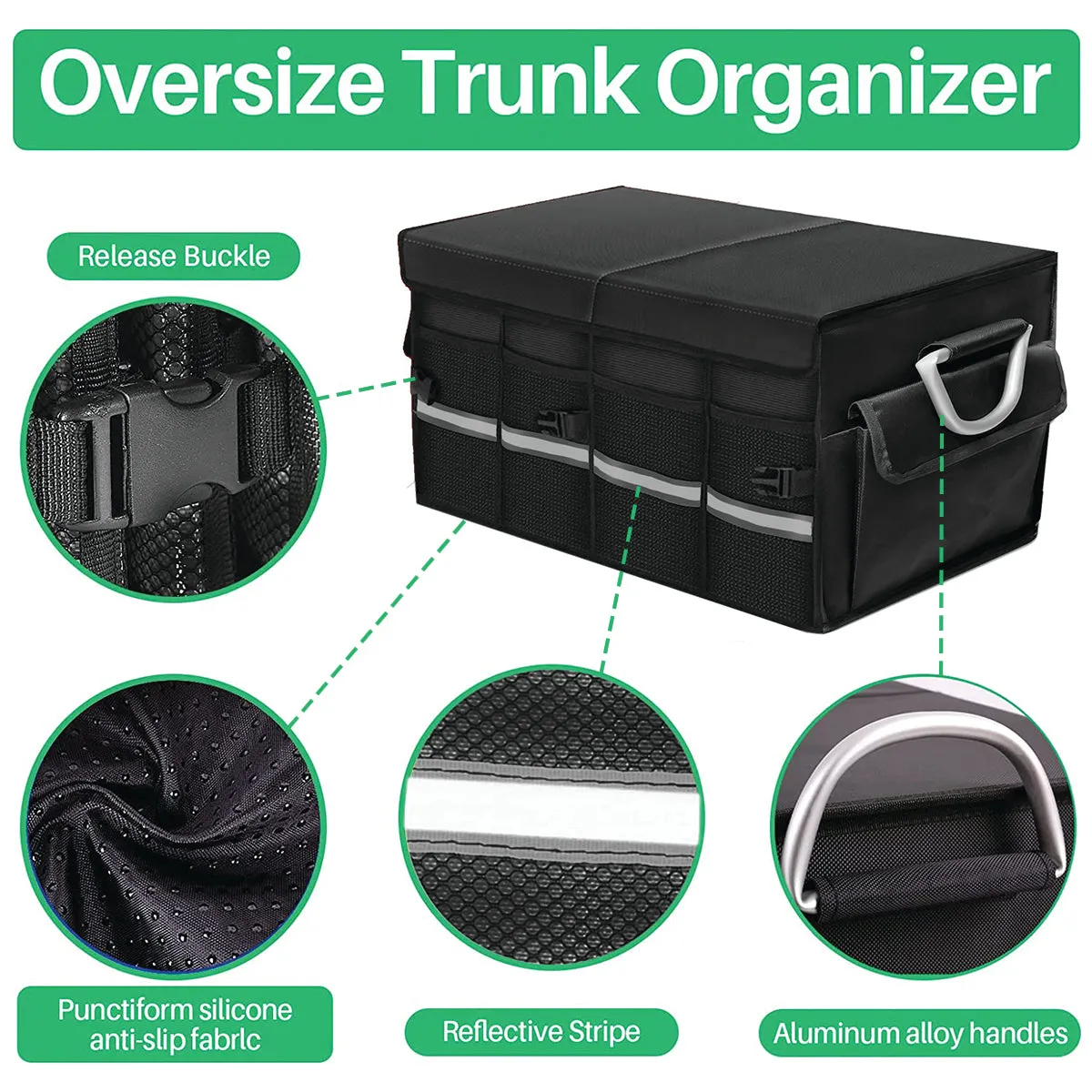 Big Trunk Organizer, Custom-Fit For Car, Cargo Organizer SUV Trunk Storage Waterproof Collapsible Durable Multi Compartments WaJE253