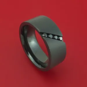 Black Zirconium Ring with Angled Chanel-Set Black Diamonds Custom Made Band