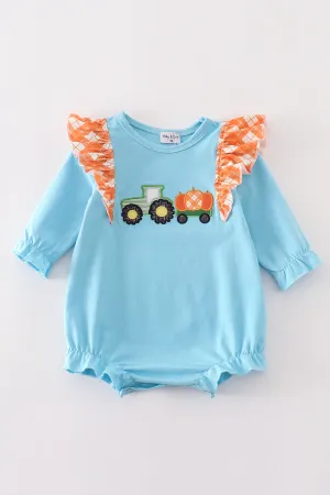 Blue Truck Pumpkin Applique Girl Bubble
