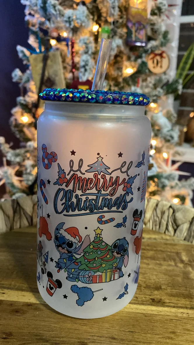 Blue Xmas Glass Cans   Mugs- 5 Designs available