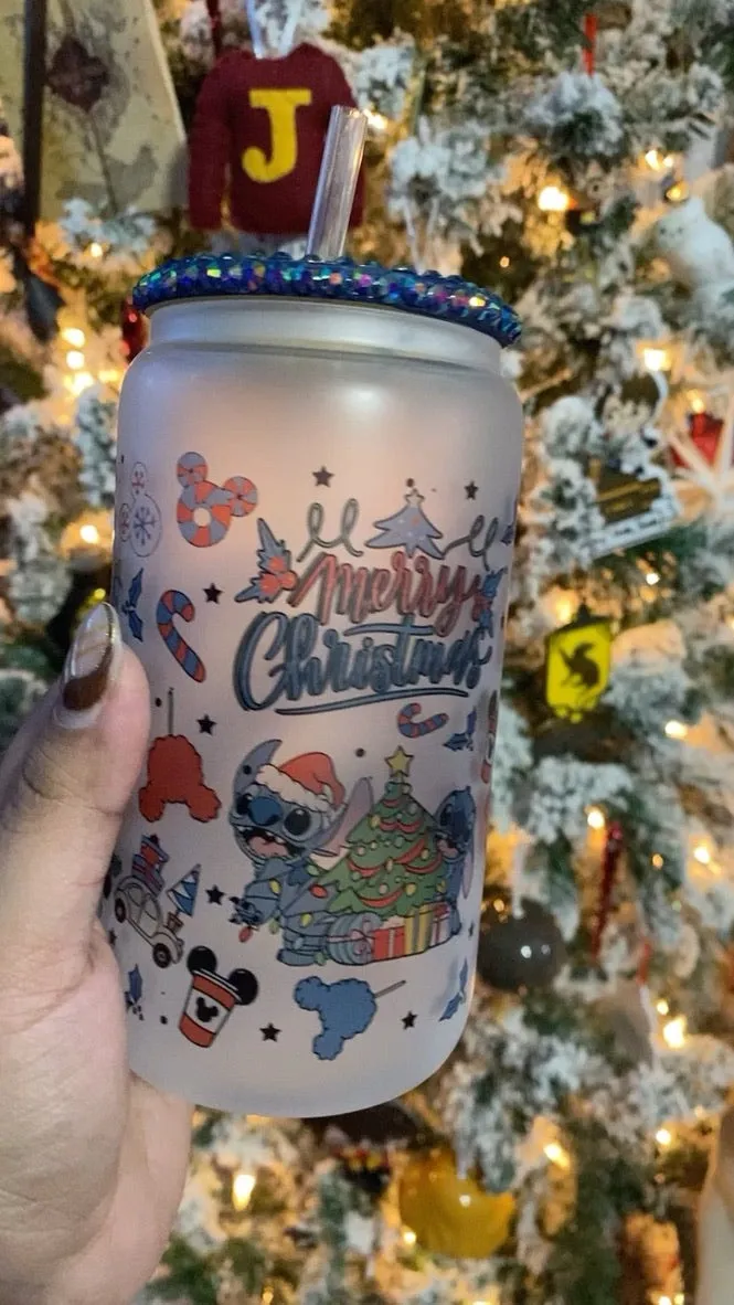 Blue Xmas Glass Cans   Mugs- 5 Designs available