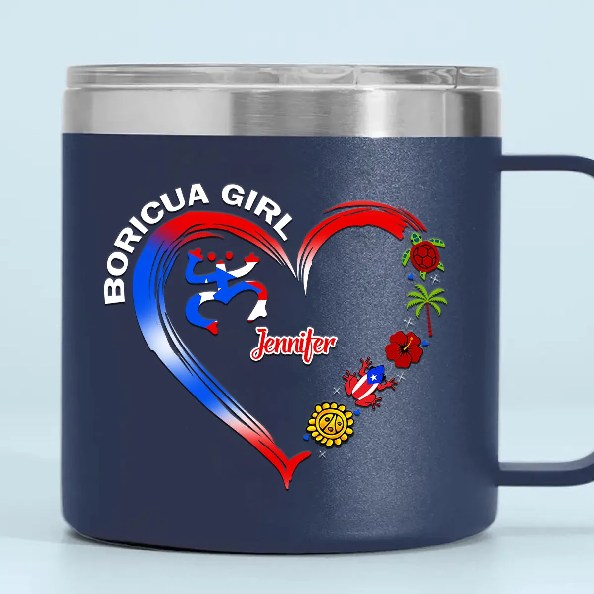Boricua Puerto Rican Girl Custom 14oz Stainless Steel Tumbler With Handle