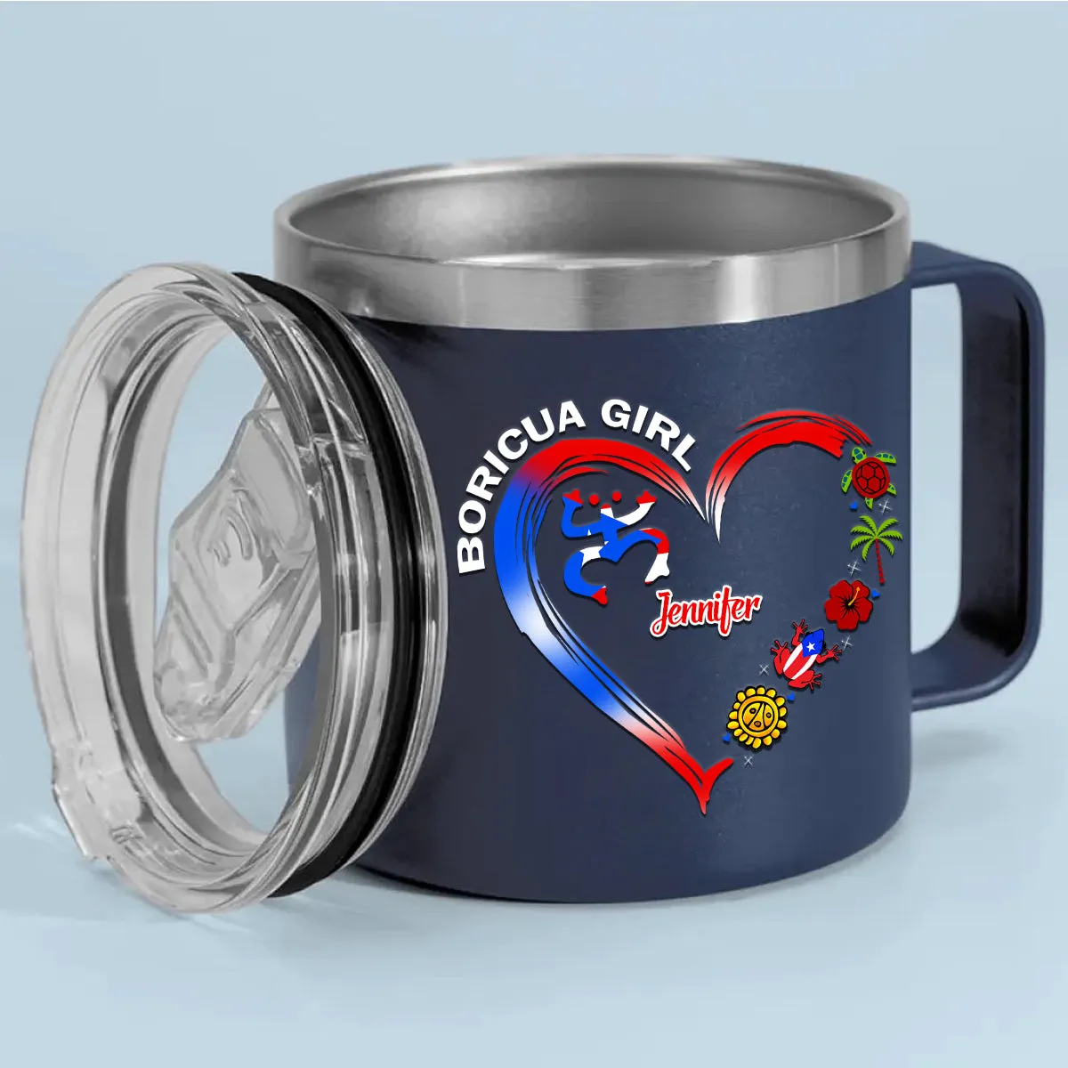 Boricua Puerto Rican Girl Custom 14oz Stainless Steel Tumbler With Handle