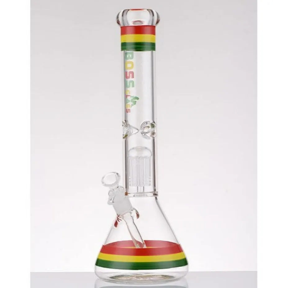 Boss Glass 7mm Color Block Logo Beaker W/Showerhead perc-16"