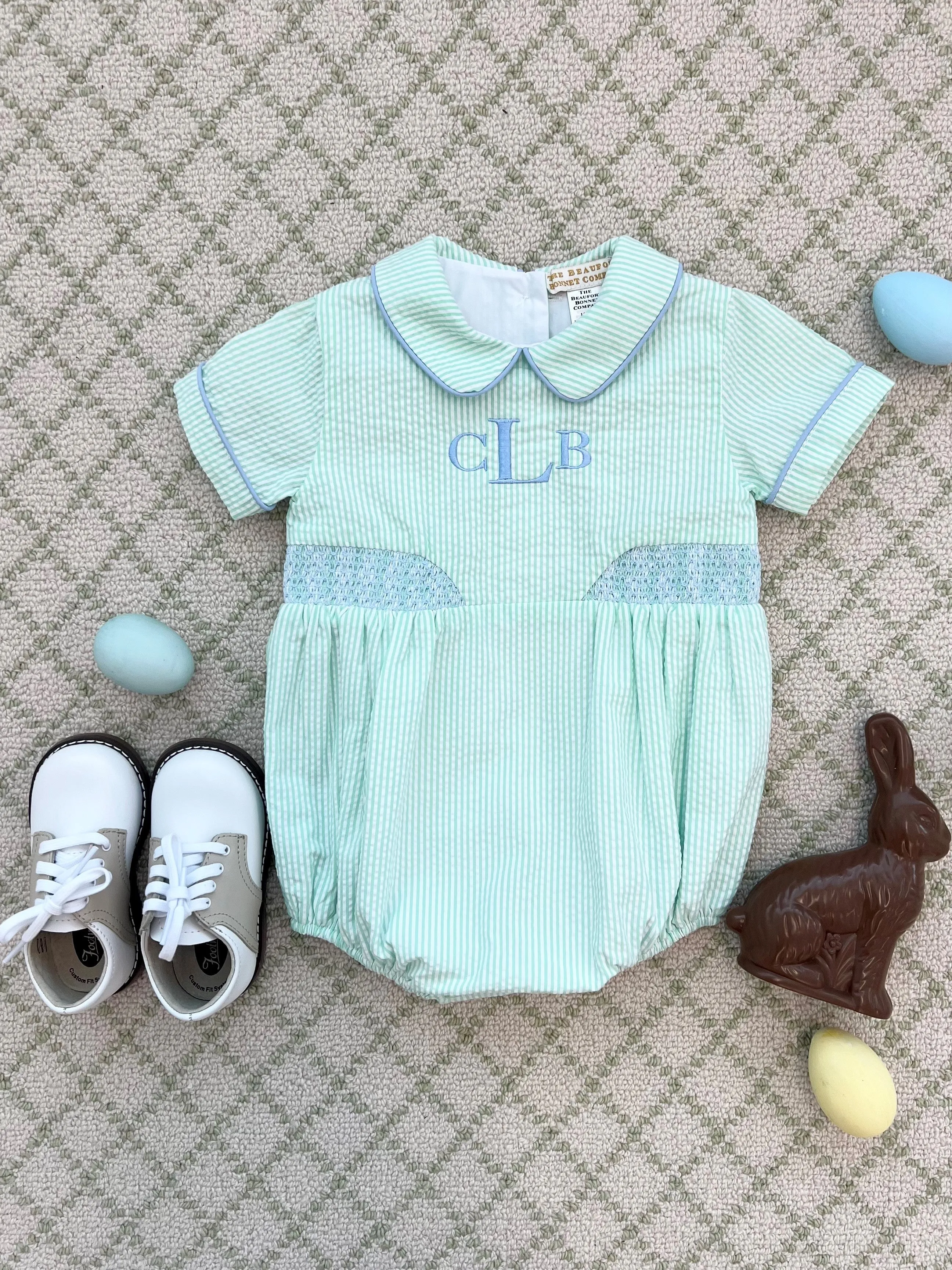 Brentley Bubble - Grace Bay Green Seersucker with Worth Avenue White and Beale Street Blue
