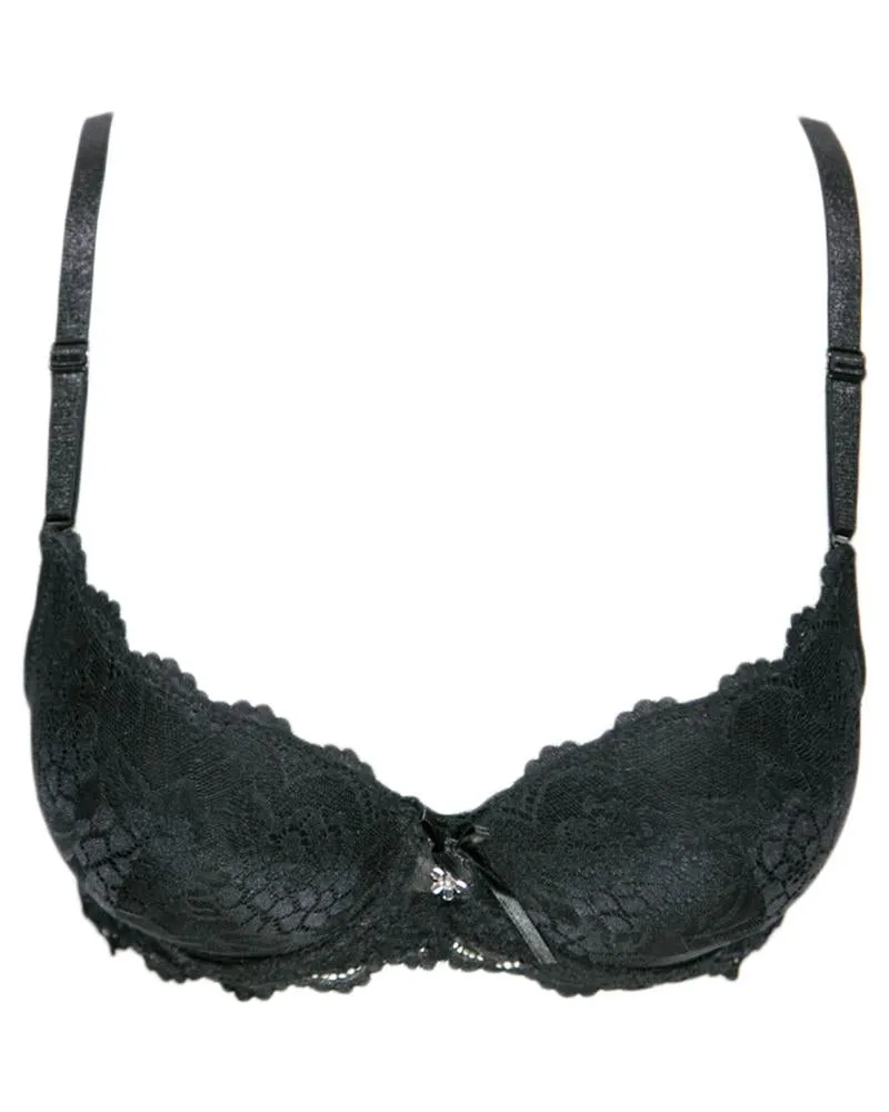 Bridal Lace Bra - Double Padded Underwire Bra - Black - 2899