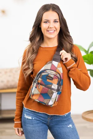 Brown Multicolor Patchwork Sling Bag