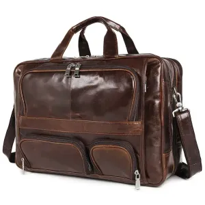 Brown Real Leather Briefcase Multi-Functional Large Capacity Travel Bag