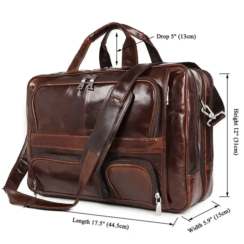 Brown Real Leather Briefcase Multi-Functional Large Capacity Travel Bag