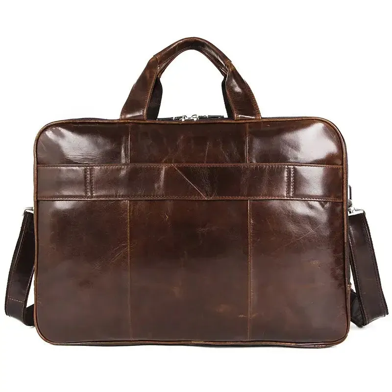 Brown Real Leather Briefcase Multi-Functional Large Capacity Travel Bag
