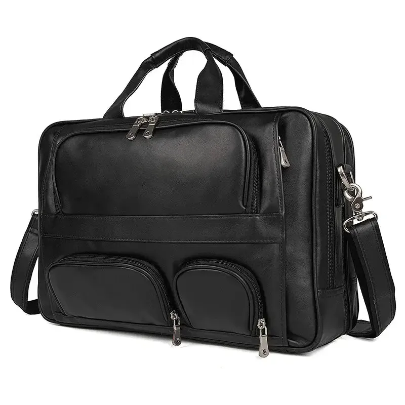 Brown Real Leather Briefcase Multi-Functional Large Capacity Travel Bag