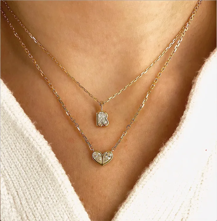 Bubble Bezel Necklace White Diamond Letter