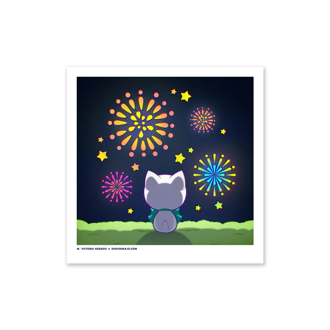Bubble Kittea Fireworks Art Print (Signed)