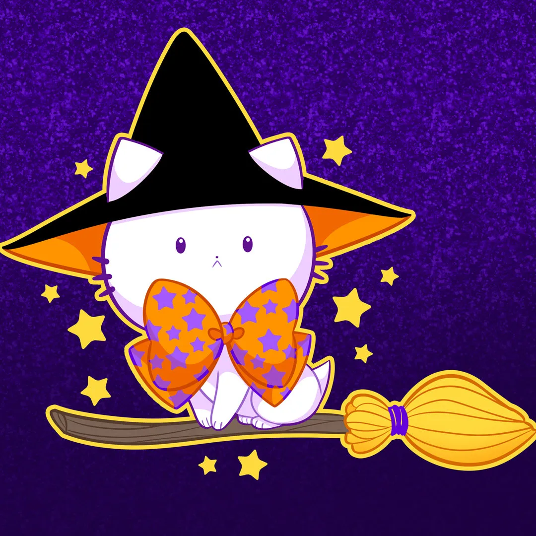Bubble Kittea Halloween Broom Art Print (Signed)
