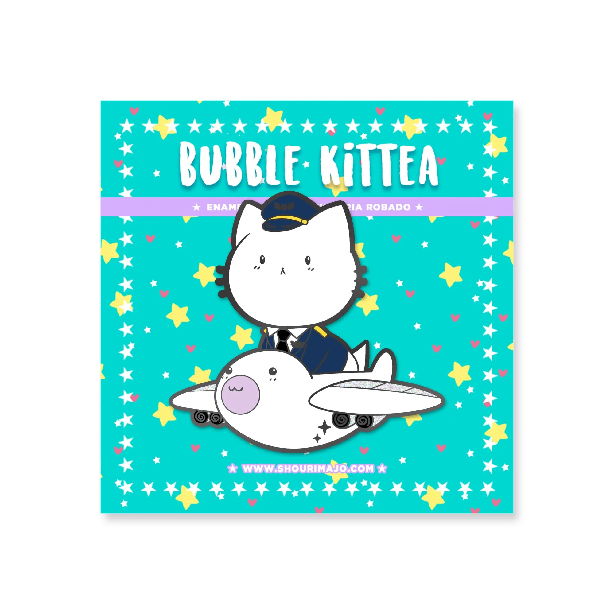 Bubble Kittea Pilot Enamel Pin