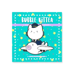 Bubble Kittea Pilot Enamel Pin