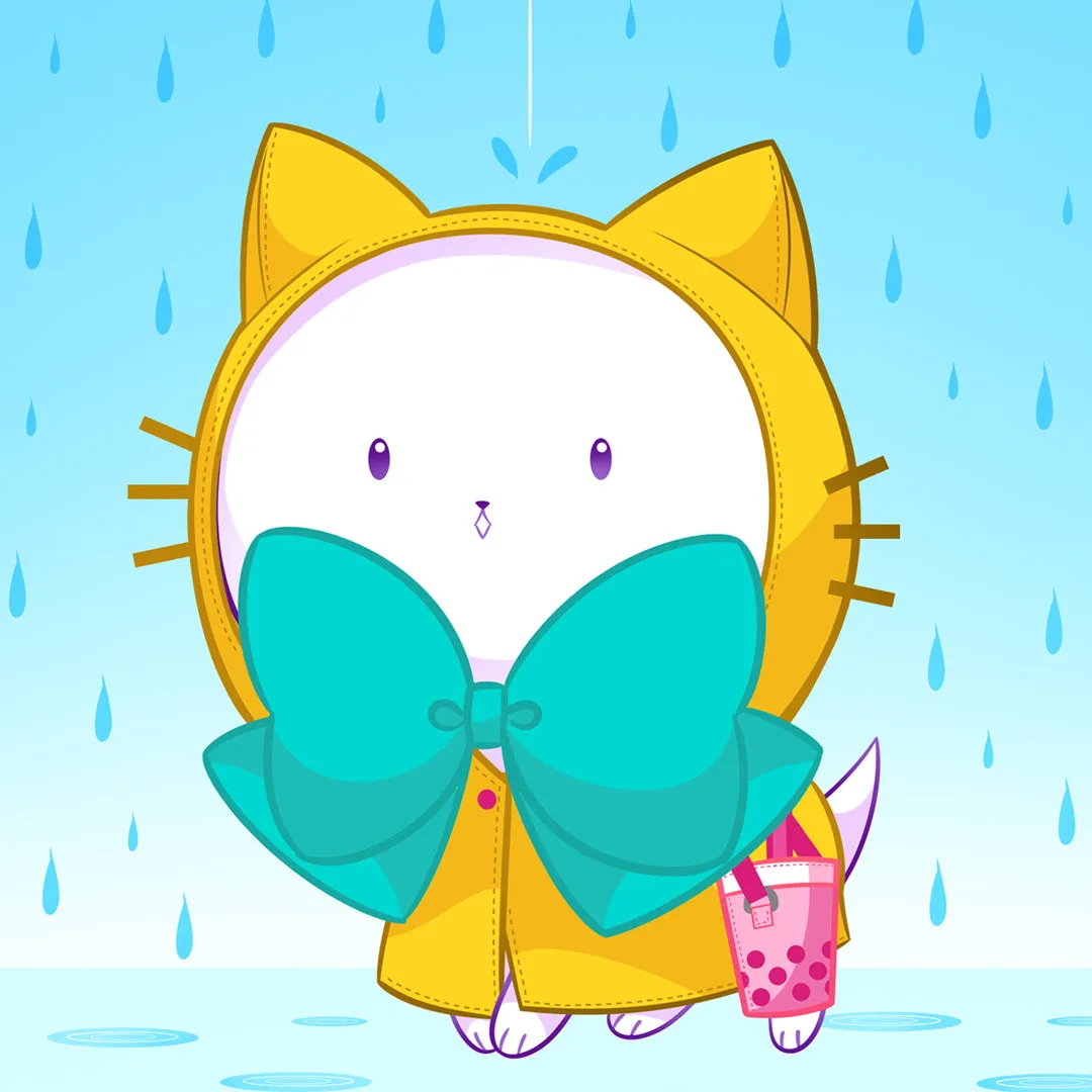 Bubble Kittea Rain Art Print (Signed)