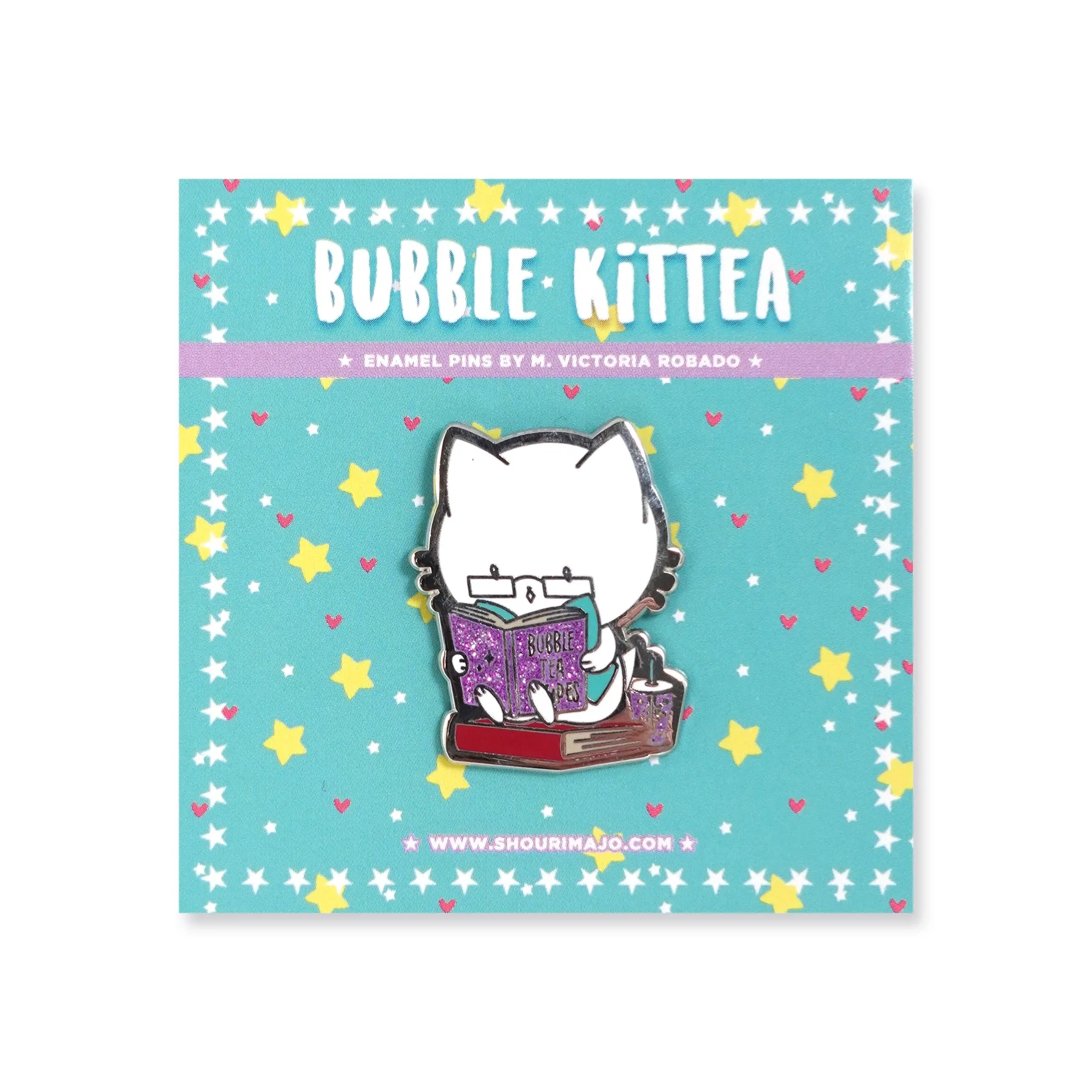 Bubble Kittea Reading Enamel Pin