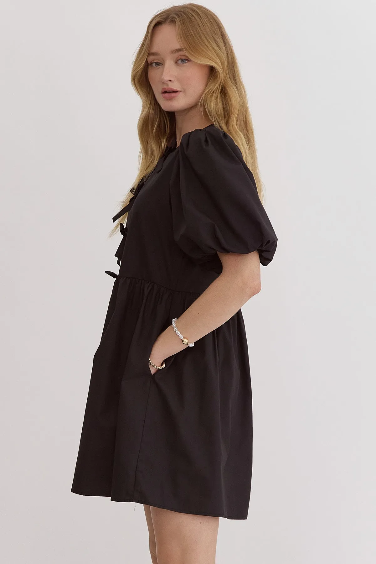 Bubble Sleeve Mini Dress {Black}