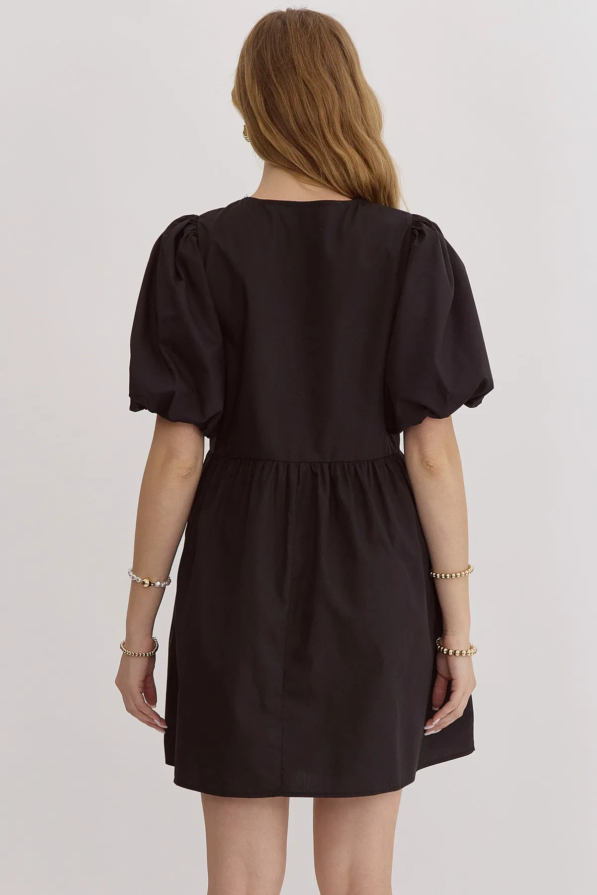 Bubble Sleeve Mini Dress {Black}