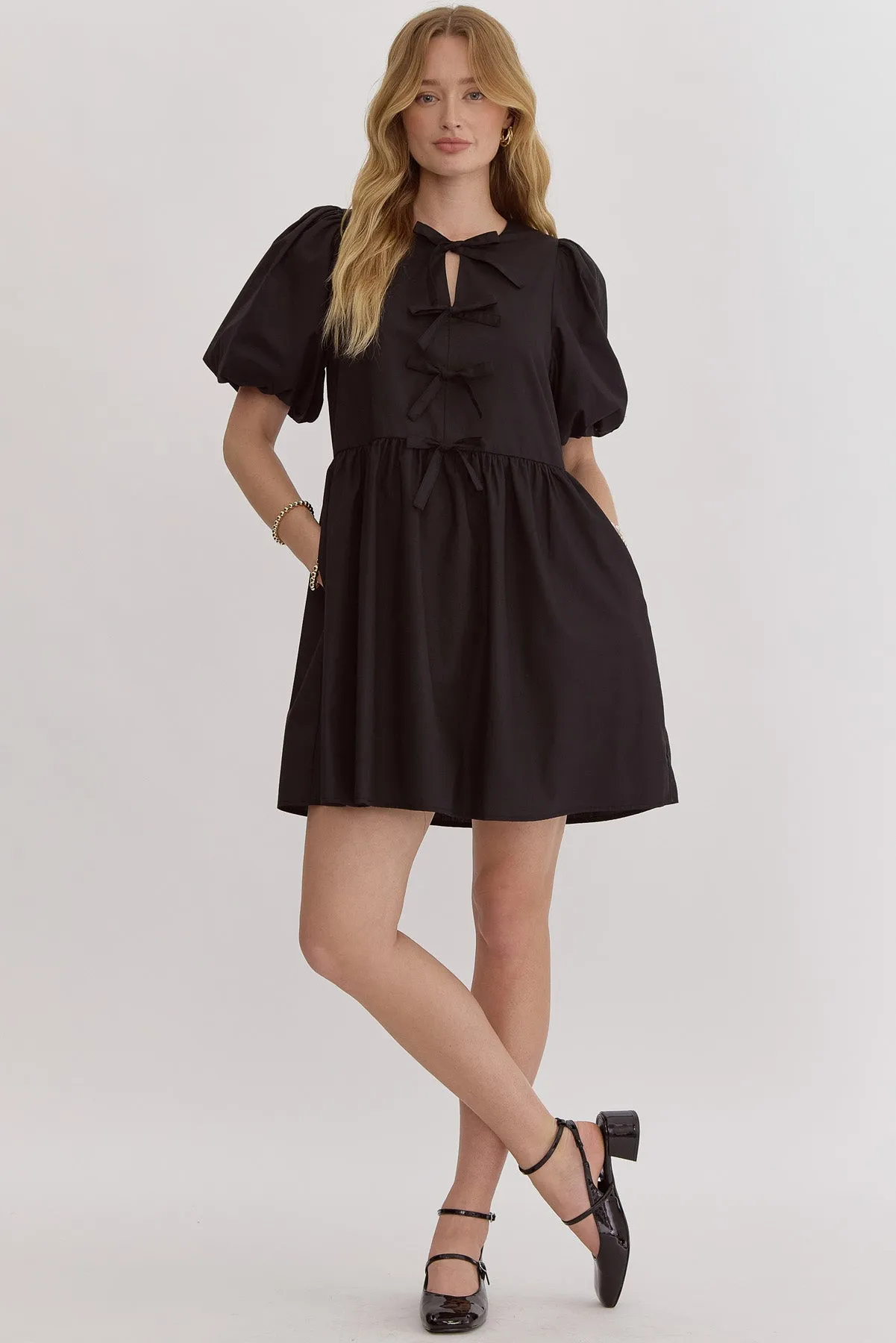 Bubble Sleeve Mini Dress {Black}