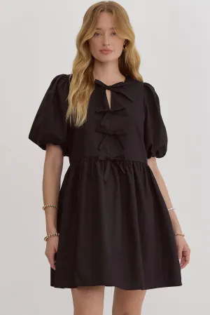 Bubble Sleeve Mini Dress {Black}