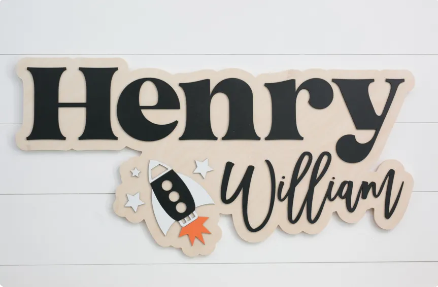 Bubble Spaceship Wood Sign