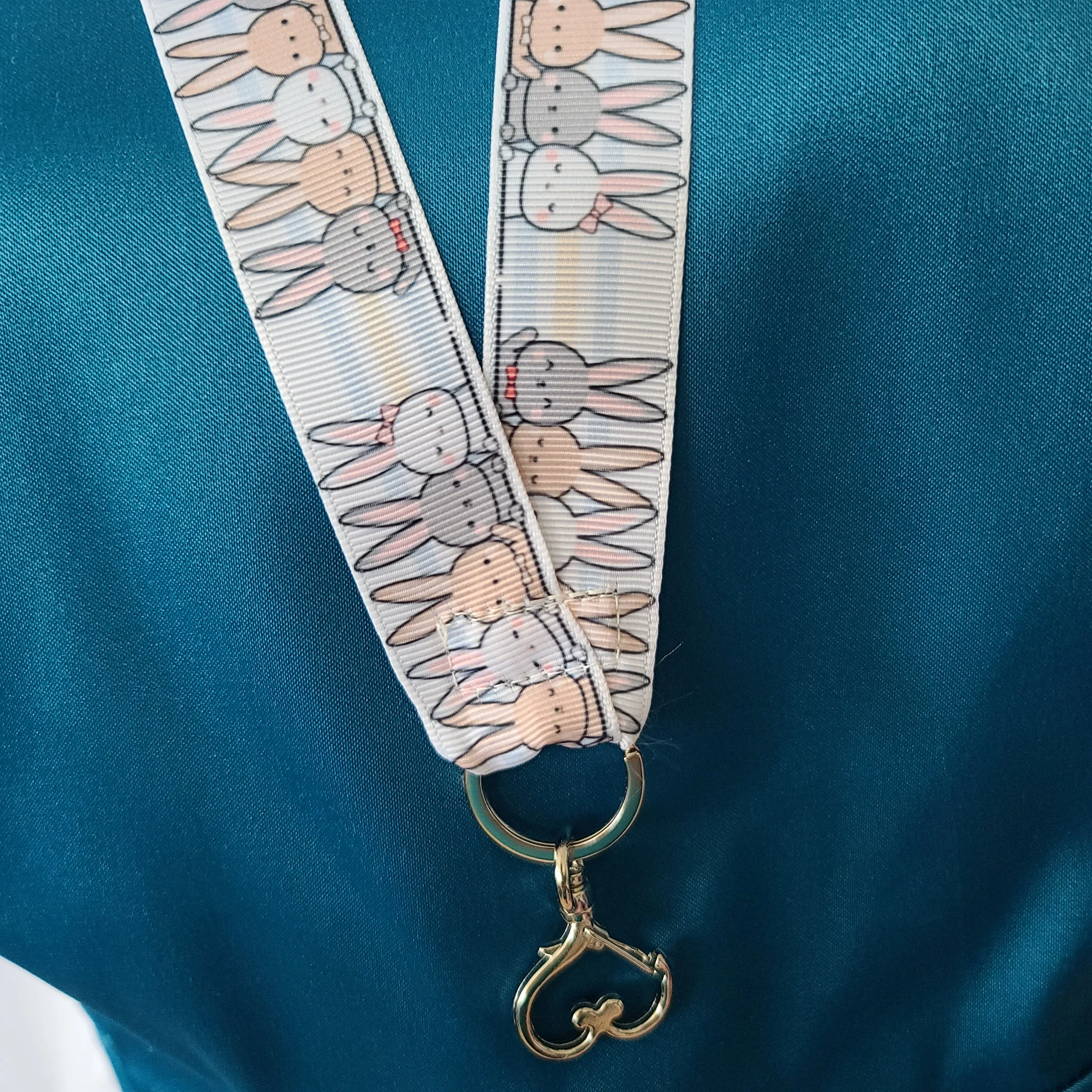 Bunnies Saying Hi! Lanyard with Silver Heart Clasp