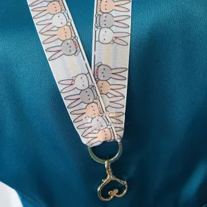Bunnies Saying Hi! Lanyard with Silver Heart Clasp