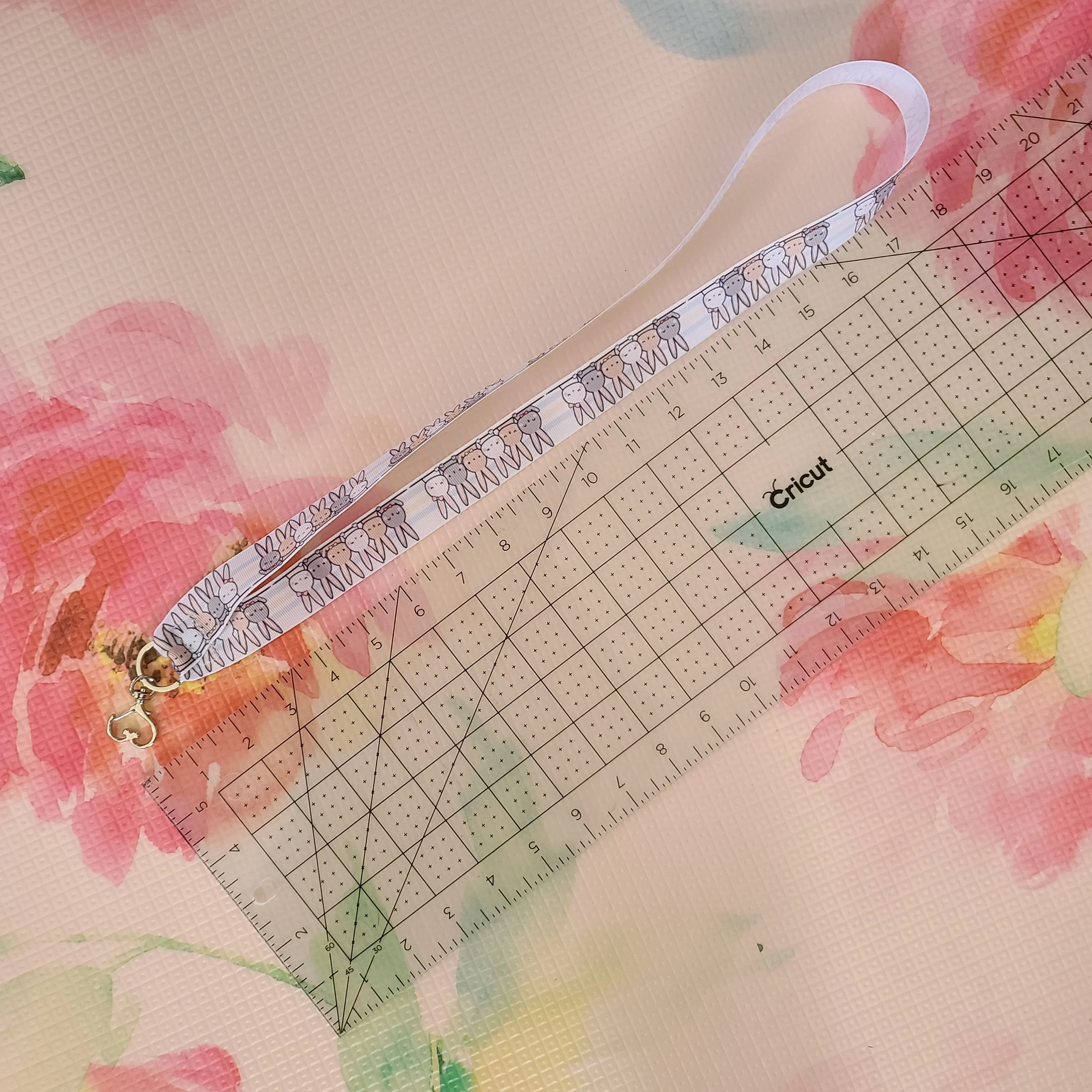 Bunnies Saying Hi! Lanyard with Silver Heart Clasp