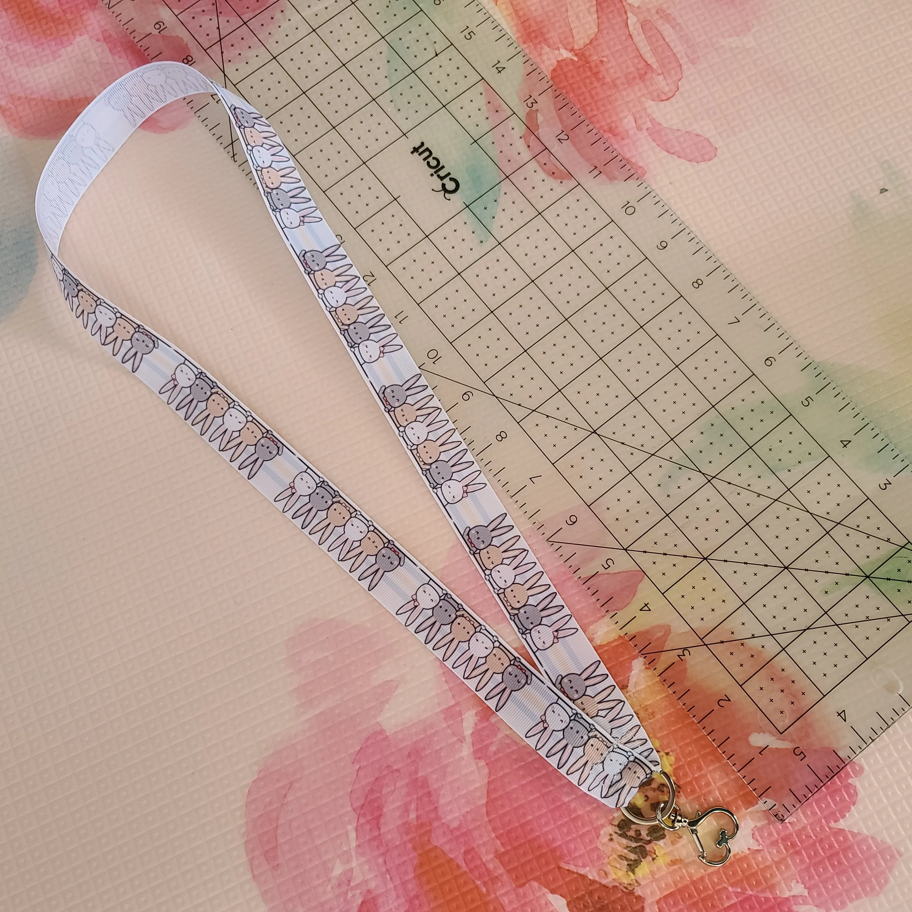 Bunnies Saying Hi! Lanyard with Silver Heart Clasp