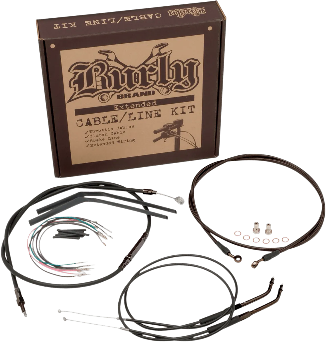 Burly Brand B30-1016 Extended Cable/Brake Line Kit for 16in. Ape Handlebars - Black Vinyl