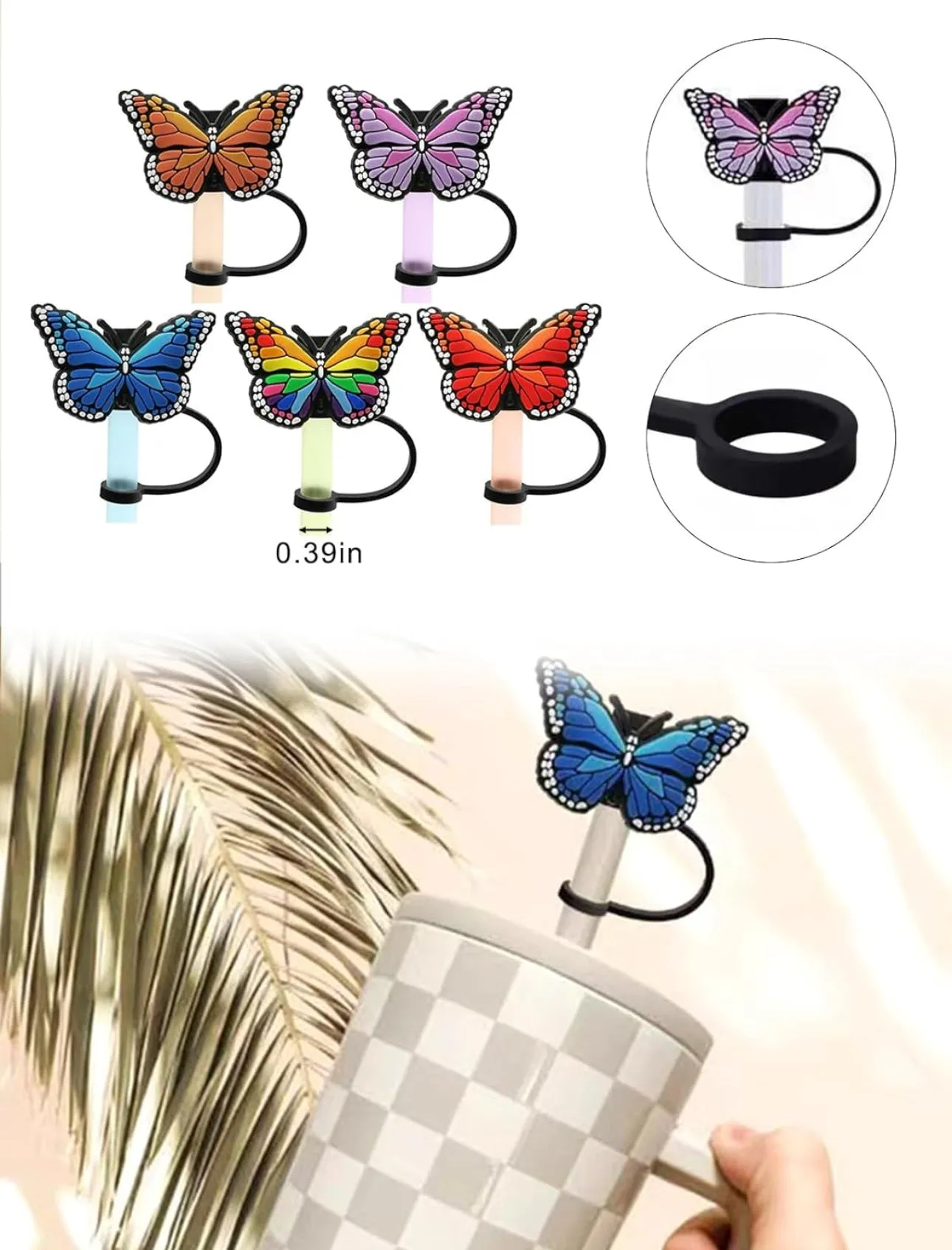 Butterfly Silicone Straw Topper Covers for Stanley Straws