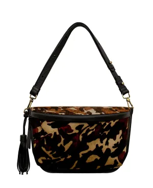 Camo Soft Fur Large Sling Bag - CHER with Adjustable Strap & Tassel