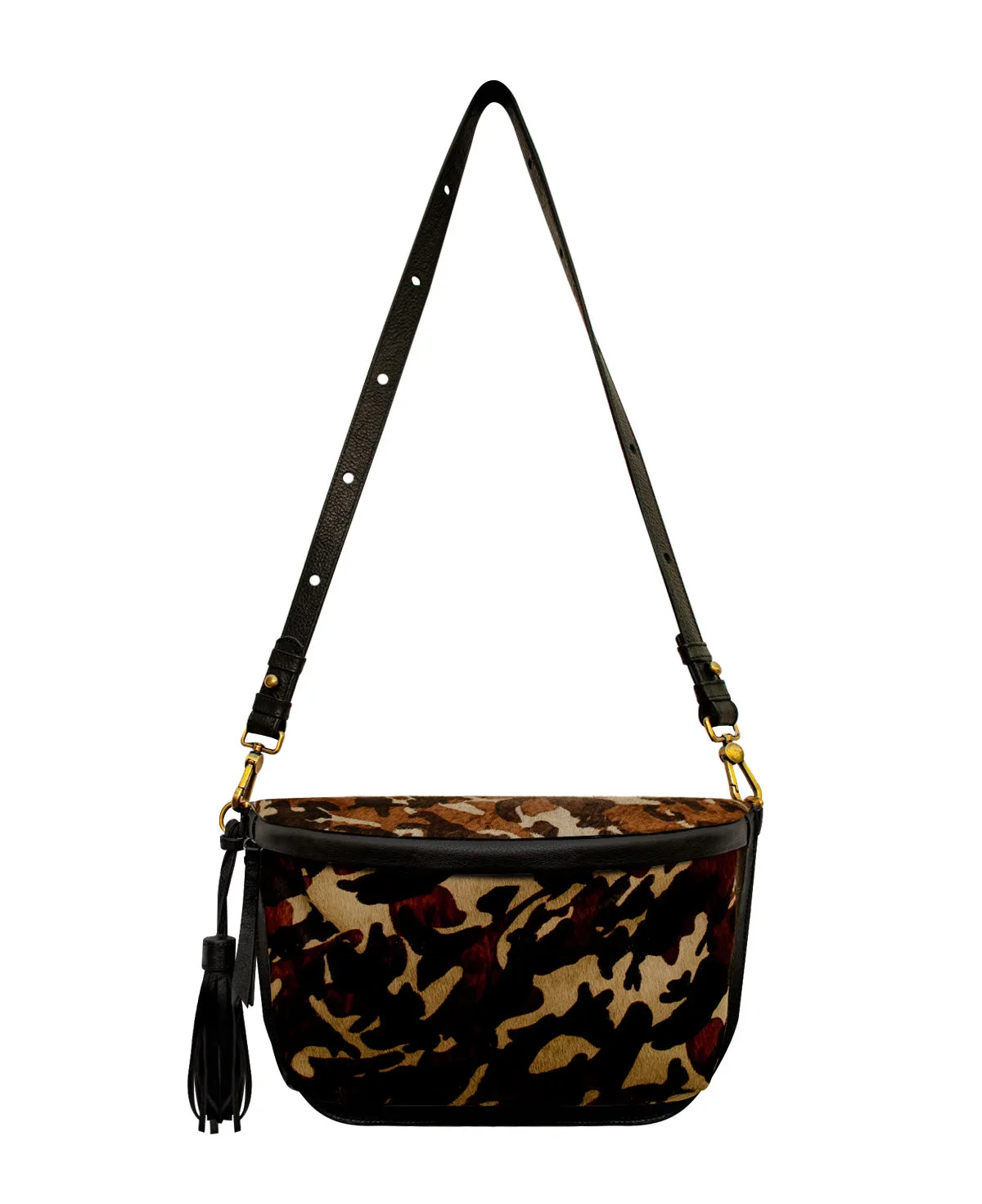 Camo Soft Fur Large Sling Bag - CHER with Adjustable Strap & Tassel