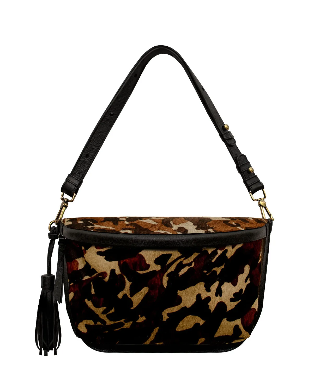 Camo Soft Fur Large Sling Bag - CHER with Adjustable Strap & Tassel