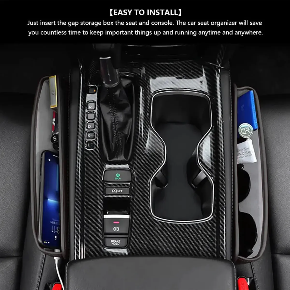 Car Seat Gap Filler Organizer, Custom-Fit For Car, Multifunctional PU Leather Console Side Pocket Organizer for Cellphones, Cards, Wallets, Keys WAHA226